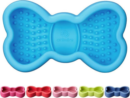 Lick Mat for Dogs, Animire Anti-Spilled Bow Tie Lick Bowls for Anxiety Relief, Silicone Slow Feeder Licking Pad with Suction Cups, Freezeable Dog Enrichment Toy for Boredom(Light Blue,S)