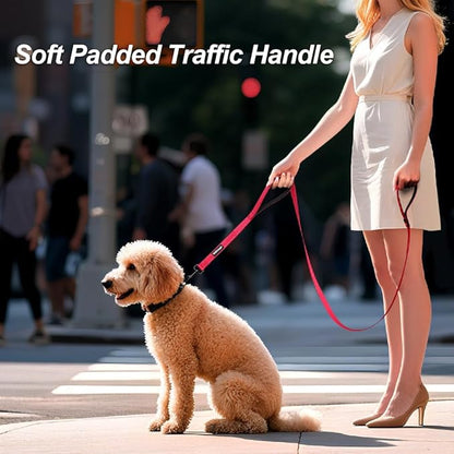 Heavy Duty Double Handle Dog Leash 6 ft Long for Total Control, Padded 2 Handle, Reflective Training Lead for Medium Large Dogs (Red, 6 FT)