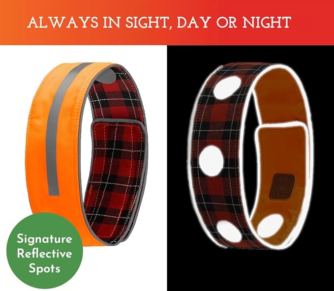 SPOT THE DOG! Reflective Dog Collar - Adjustable Pet Collars, Safe, Durable, Comfortable Dog Walking Accessories for Medium Dog, Hunting Dog, Puppy, Boy, Girl Dog Collars (Blaze Orange, Red Plaid, M)