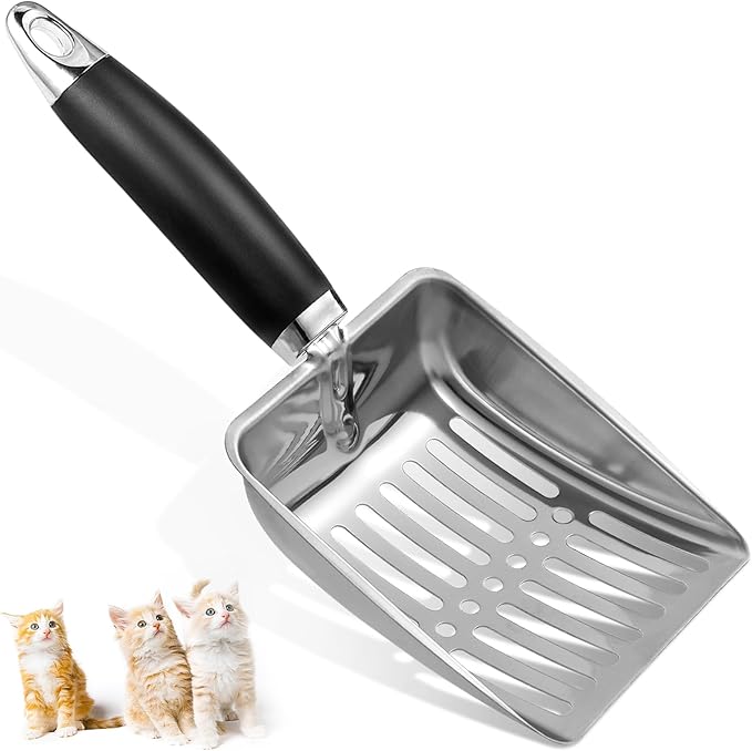 Apidgrowth Cat Litter Scoop - Stainless Steel Metal Cat Litter Scoop-Sturdy Mesh Scooper - Mesh Shovel-Easy to Clean - Suitable for Cat Litter Box - Light Black