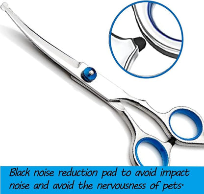 Curved Dog Grooming Scissors,Pet Hair Scissors with Safety Round Tips, Heavy Duty Titanium Stainless Steel, Professional Dogs Cats Pets Grooming Shears