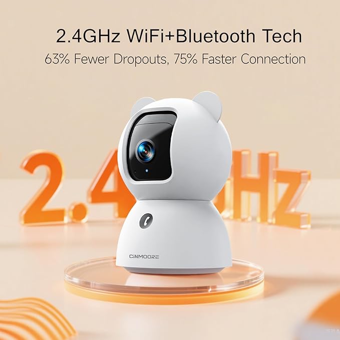CINMOORE 2.5K Pet/Dog Camera with Speaker/Phone App, No-Monthly-Fee AI Person/Pet/Cry Detection Security Camera Indoor, PTZ 2.4GHz WiFi Baby Monitor Cameras for Home Security, Night Vision, 2-Way Talk