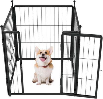 PETREEK Dog Playpen 24 inch 4 Panels for Indoor & Outdoor Use – Heavy-Duty Metal Pet Fence with Ground Stakes, Rounded Ball Tops for Safety, Stable & Foldable Design, Easy to Assemble