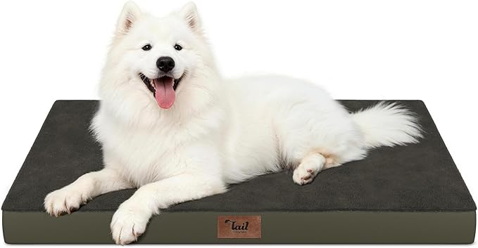 Tail Stories Large Comfy Washable Dog Bed, Orthopedic Egg Crate Foam Dog Crate Mat for Large Dogs with Removable Cover, 41x27 Inch, Coffee