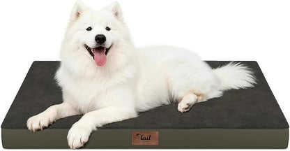 Tail Stories Large Comfy Washable Dog Bed, Orthopedic Egg Crate Foam Dog Crate Mat for Large Dogs with Removable Cover, 41x27 Inch, Coffee