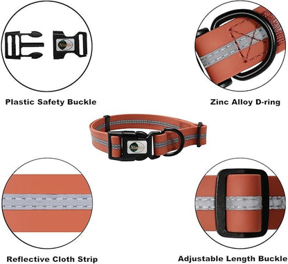 NIMBLE Dog Collar Waterproof Pet Collars Adjustable, Reflective, Durable Flex Poly Coated Nylon Basic Dog Collars 9 Colors in Size S/M/L (Small (9.45”-14.17”inches), Apricot Brandy red)