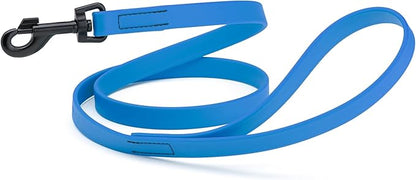 Dogline Biothane Waterproof Dog Leash Strong Coated Nylon Webbing with Black Hardware Odor-Proof Easy to Clean High Performance for Small or Large Dogs Made in USA 4 or 6 ft Lead, Cerulean Blue