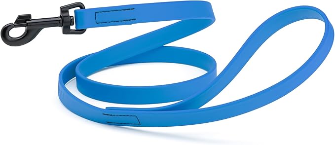 Dogline Biothane Waterproof Dog Leash Strong Coated Nylon Webbing with Black Hardware Odor-Proof Easy to Clean High Performance for Small or Large Dogs Made in USA 4 or 6 ft Lead, Cerulean Blue