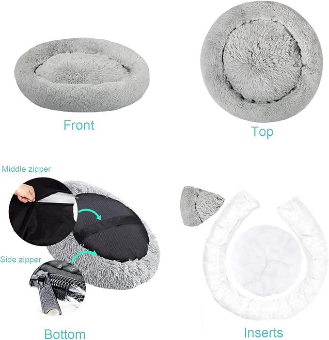 SAVFOX Plush Calming Donut Dog Beds for Small Dogs, Medium, Large & X-Large Breeds, Comfy Cuddler Dog Bed and Cat Bed in Faux Fur, Washable, Multiple Sizes S-XXL