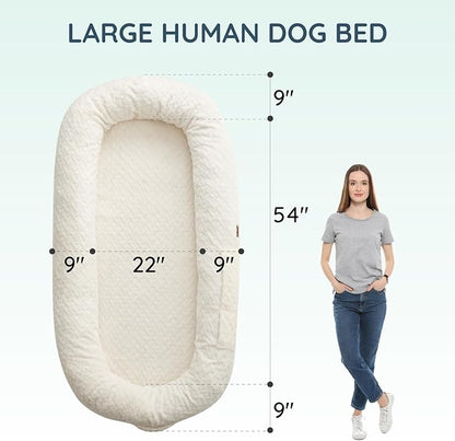 Human Dog Bed Cover - Luxury Faux Fur Giant Size Dog Bed Cover, 72"x40"x10", Ivory White