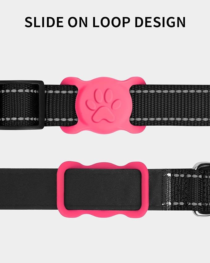 Dynmeow Dog Cat Collar Holder Compatible with Airtag, Anti-Lost Silcione Holder for 3/4-1" inch Wide Collar, Hot-Pink, M(1 Pack)