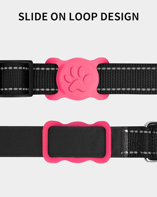 Dynmeow Dog Cat Collar Holder Compatible with Airtag, Anti-Lost Silcione Holder for 3/4-1" inch Wide Collar, Hot-Pink, M(1 Pack)