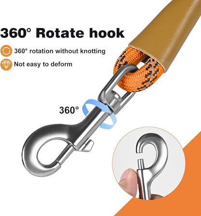 lynxking Rope Dog Leash 6 FT with Comfortable Padded Handle, Highly Reflective Threads Leash for Small Medium Large Dogs (Orange, 2PCS Large 1/2in x 6ft-Rope Clasp)