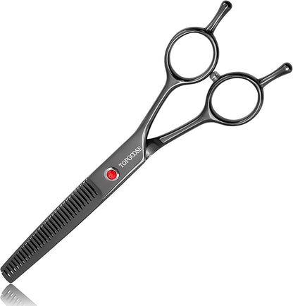 TOPGOOSE 7.5" Dog Grooming Scissor - Professional Thinning Shear with 37 Teeth Japanese Stainless Steel Blender Scissors for Dogs, Cats and Other Pets (Thinning, Black)