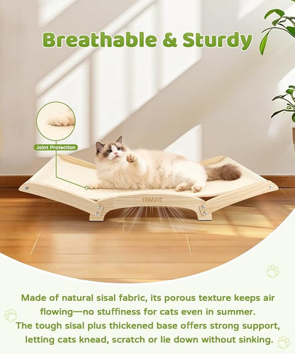 Famifit Large Sisal Cat Scratcher Bed with Solid Wood Base, Durable Scratch & Rest 2-in-1, Extra-Wide 28” Anti-Slip Cat Scratch Pad for Indoor Cats