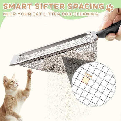 Apidgrowth Metal Cat Litter Scoop,Sturdy Litter Cleaner Corner Shovel,Stainless Steel Mesh Litter Shovel,Easy to Clean Reptile Terrarium Sand Waste(Black)-Christmas