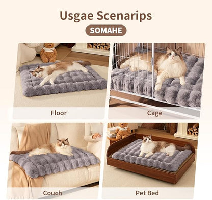 SOMAHE Self-Warming Cat Bed, Plush Faux Fur Pet Bed Mat with Anti-Slip Bottom, Ultra Soft Heated Pad for Cats & Kittens, Cozy Fluffy Bed for Window & Sills Couches, Machine Washable, 23x15 Inch Gray