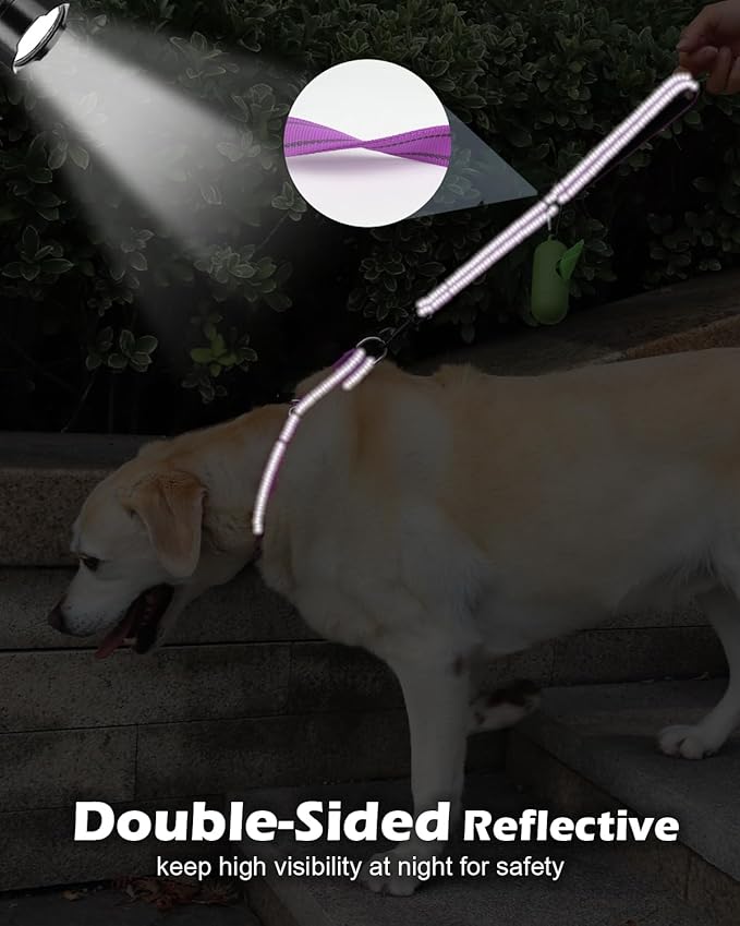 Joytale Strong Short Dog Leash 1FT, 1.2 Inch Wide, Heavy Duty, Padded Handle for Traffic Control, Reflective Leash for Medium and Large Dogs Walking Training, Purple