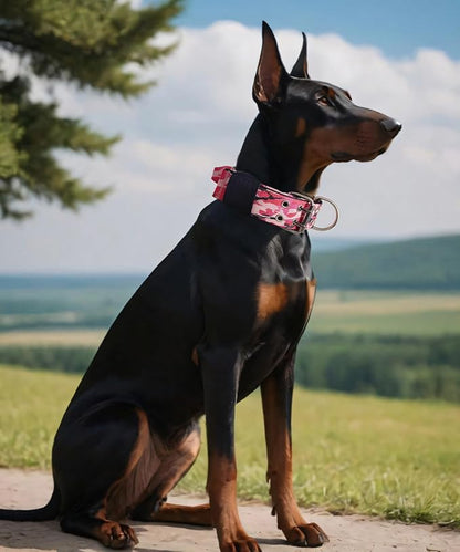 Dog Collar for Large Dogs - 2" Wide Tactical Collars with Handle for Extra Large Breed Dogs, Military Heavy Duty 1/3" Thick Nylon Pet Collar Camo Pink L