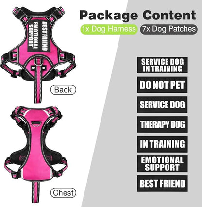 WINSEE Service Dog Vest No Pull Dog Harness with 7 Dog Patches, Reflective Pet Harness with Durable Soft Padded Handle for Puppies, Small, Medium, Large, and Extra-Large Dogs
