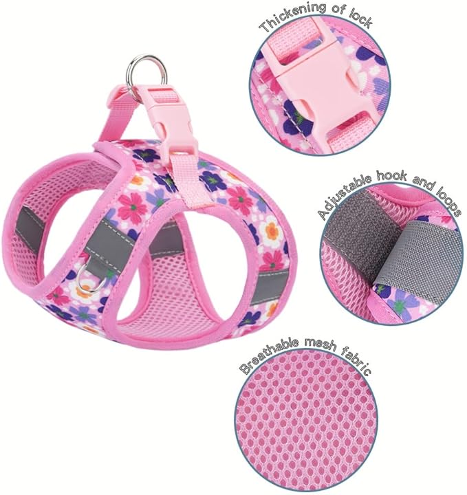 Step in Dog Harness and Leash Set, Flower Adjustable Easy Walk Puppy Harnesses, Soft Mesh No Pull Pet Vest Harness for Small Medium Dogs(Flower, S)