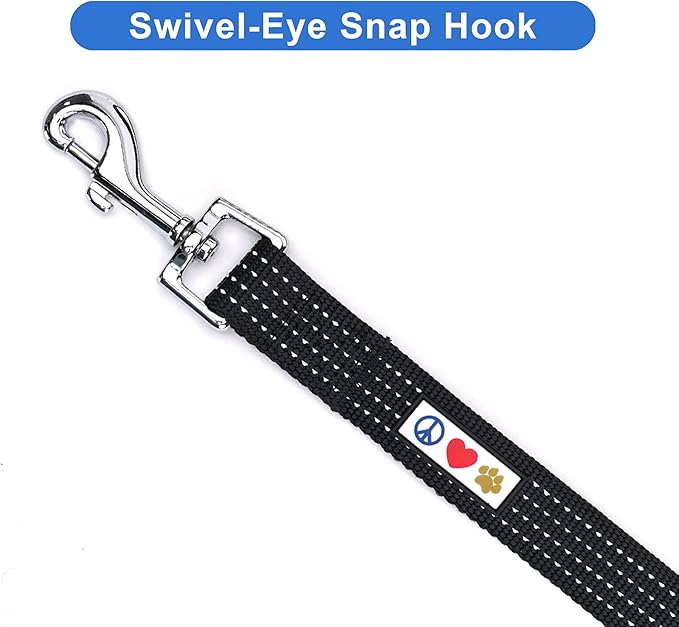 Pawtitas Black Dog Leash 6 ft M/L Reflective Durable Lightweight Dog Lead for Medium or Large Dogs and Puppies