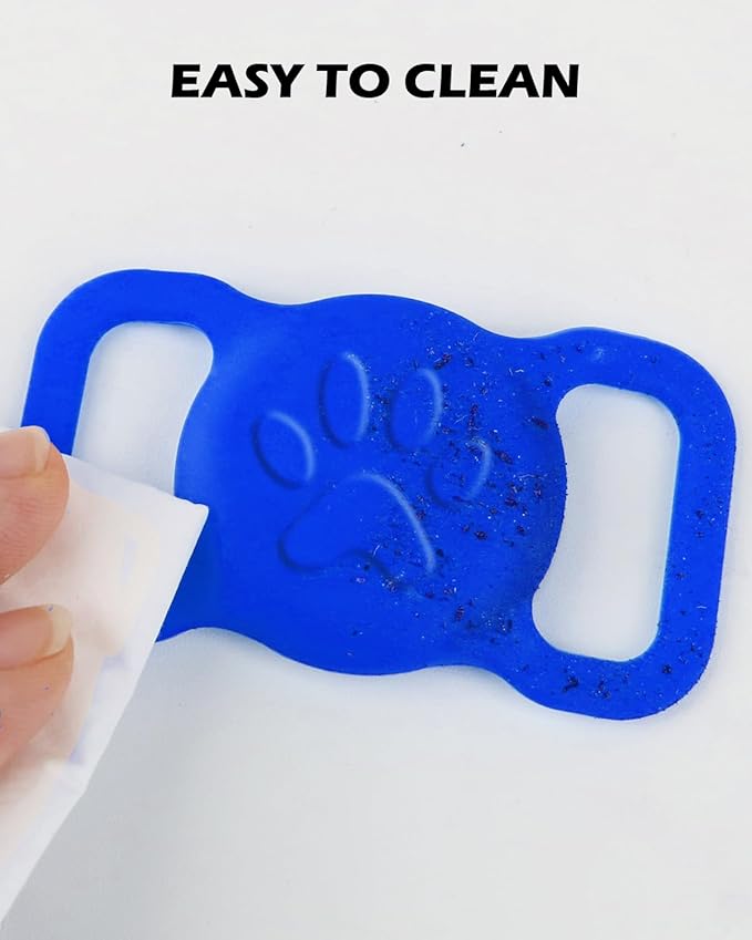 Dynmeow Dog Cat Collar Holder Compatible with Airtag, Anti-Lost Silcione Holder for 3/4-1" inch Wide Collar, Navy-Blue, M(1 Pack)