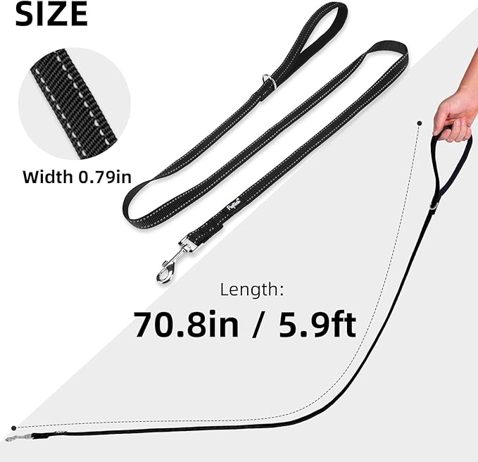 PUPTECK Reflective Dog Leash with Comfortable Padded Handle Durable Nylon Dog Lead for Small Medium and Large Dogs Cats Walking Running Training Outside, Black