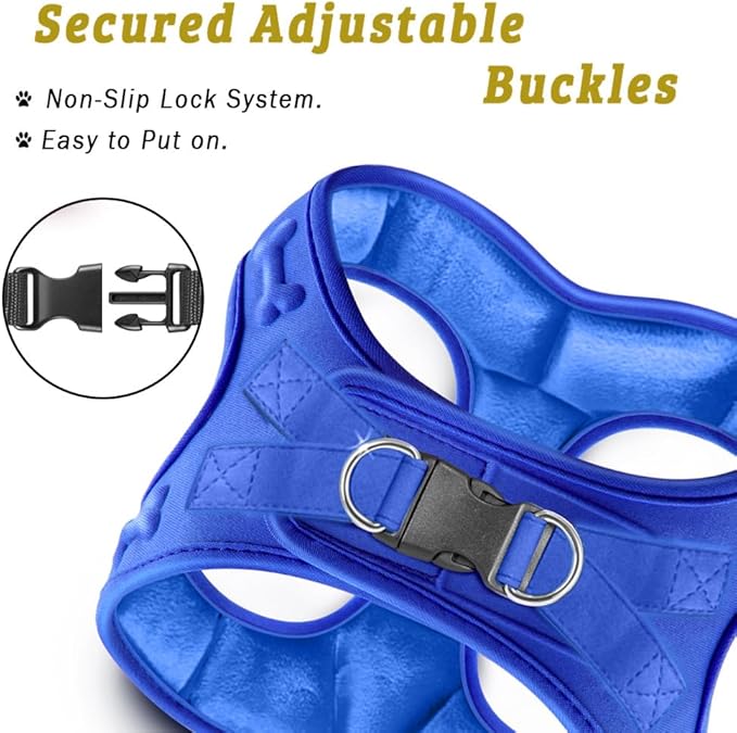 Comfort Fit Dog Harness Step in No Pull Harness for Medium Small Sized Dogs Soft Padded No Escape Harness Adjustable Easy Buckle with Leash Attachment D-Ring Extra Comfort Inside Velvet Plush S Blue