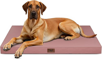 Tail Stories Outdoor Extra Large Dog Bed, Jumbo Waterproof Dog Bed for Large Dogs, Orthopedic Egg Crate Foam Pet Mat with Removable Oxford Cooling Cover, Pink
