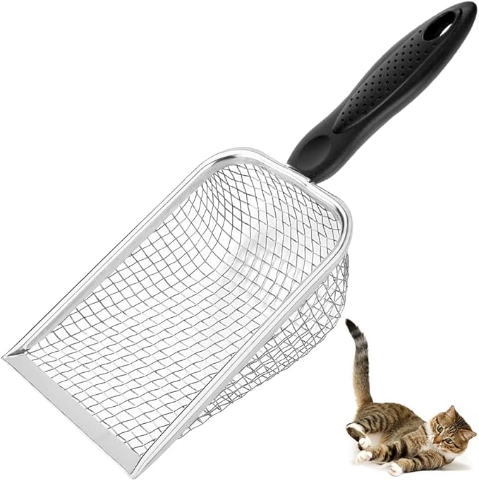 Apidgrowth Metal Cat Litter Scoop,Sturdy Litter Cleaner Corner Shovel,Stainless Steel Mesh Litter Shovel,Easy to Clean Reptile Terrarium Sand Waste(Black)-Christmas