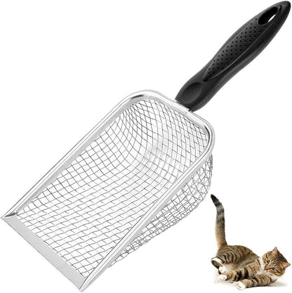 Apidgrowth Metal Cat Litter Scoop,Sturdy Litter Cleaner Corner Shovel,Stainless Steel Mesh Litter Shovel,Easy to Clean Reptile Terrarium Sand Waste(Black)-Christmas