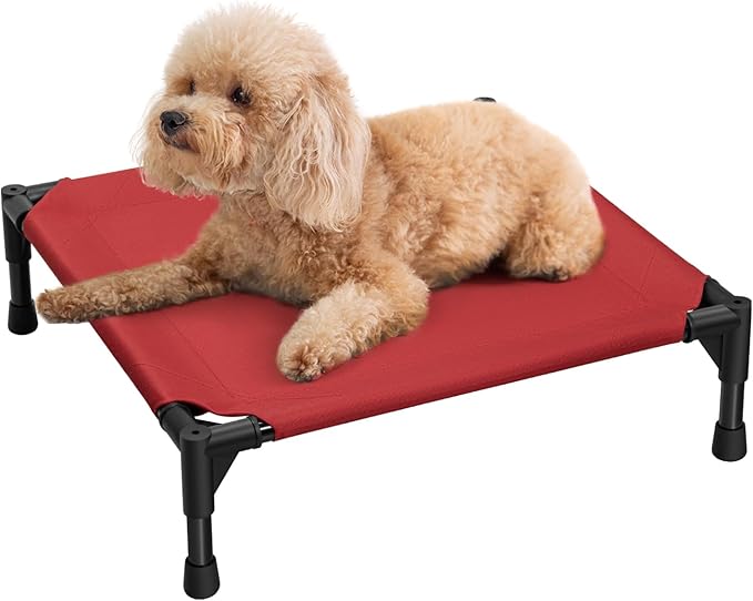 Love&go Elevated Dog Bed with Metal Frame, Cooling Raised Pet Cot for Dog and Cat (S - Red, Small-18.5x18.5x5.5 inch)