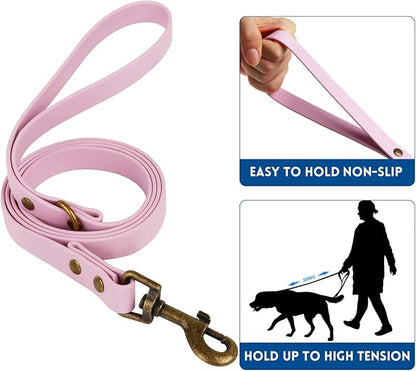 Wisedog Dog Collar and Leash Set, Waterproof Adjustable Puppy Collars with Cute Tag 4FT Dog Leash with Poop Bag for Small Medium Large Dogs (S, Pale Pinkish Purple)