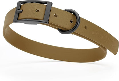 Dogline Biothane Waterproof Dog Collar Strong Coated Nylon Webbing with Black Hardware Odor- Proof for Easy Care Easy to Clean High Performance Fits Small Medium or Large Dogs, Coyote Brown