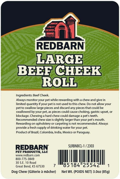 Redbarn Pet Products All-Natural Large Beef Cheek Rolls for Dogs, Uncoated - Single Ingredient Grain-Free Chew Treat Naturally Rich in Collagen - No Artificial Preservatives - Pack of 12