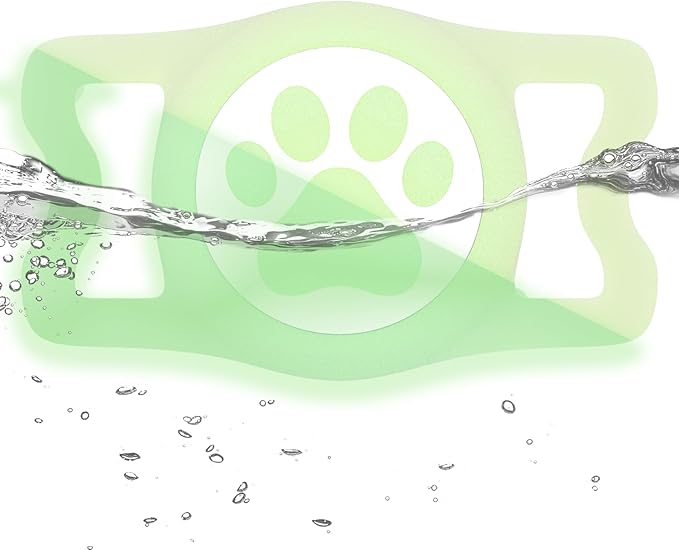 WhoseID IP68 Waterpoof Dog Airtag Holder, Stretchy Silicone Full Body Covered Apple Air Tag Holder for Dog Cat Collar Fit All Width Collar (Luminous, 1 Pack)