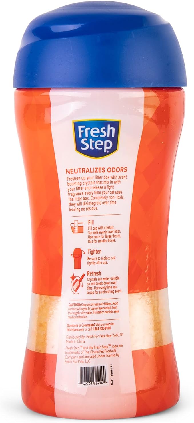 Fresh Step Cat Litter Crystals in Tropical Summer Breeze Scent - Cat Litter Box Deodorizer - Combats Odors and Neutralizes Smells to Keep Your Home Clean, 15 Ounce - 3 Pack