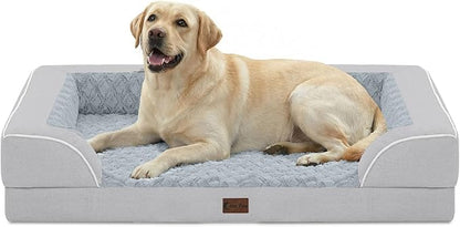 Casa Paw Orthopedic Dog Beds for Extra Large Sized Dogs, Waterproof Memory Foam XXL Pet Bed 48x30Inch, Non-Slip Bottom and Egg-Crate Foam Dog Couch Bed with Washable Removable Cover, Light Grey