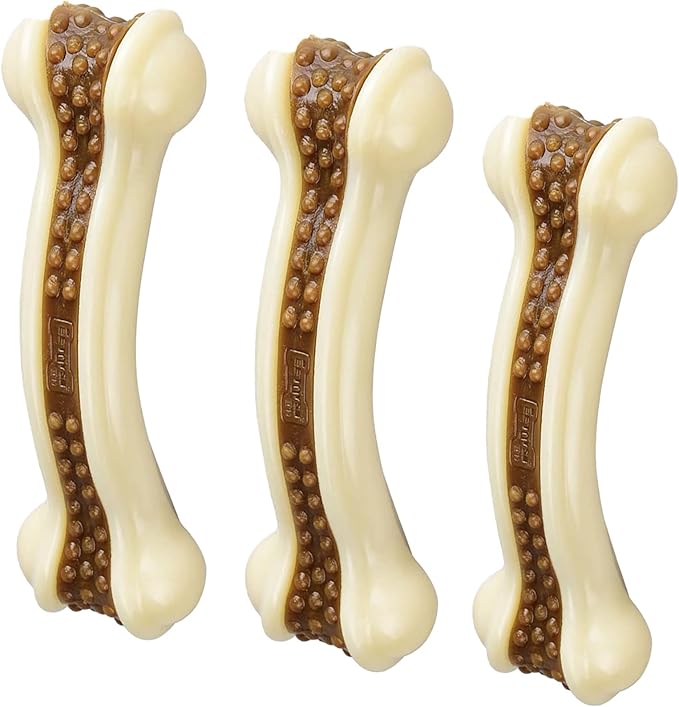 BETTEPROD Dog Bones Chew Toys for Aggressive Chewers, 3 Pack Real Beef Flavor,Indestructible Dog Teething Chew Toys for Large/Medium/Small Puppies Breed,Tough Pet Toy with Nylon