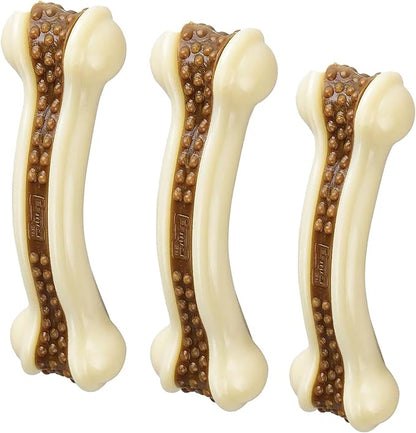 BETTEPROD Dog Bones Chew Toys for Aggressive Chewers, 3 Pack Real Beef Flavor,Indestructible Dog Teething Chew Toys for Large/Medium/Small Puppies Breed,Tough Pet Toy with Nylon