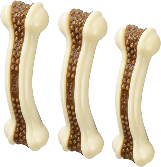 BETTEPROD Dog Bones Chew Toys for Aggressive Chewers, 3 Pack Real Beef Flavor,Indestructible Dog Teething Chew Toys for Large/Medium/Small Puppies Breed,Tough Pet Toy with Nylon