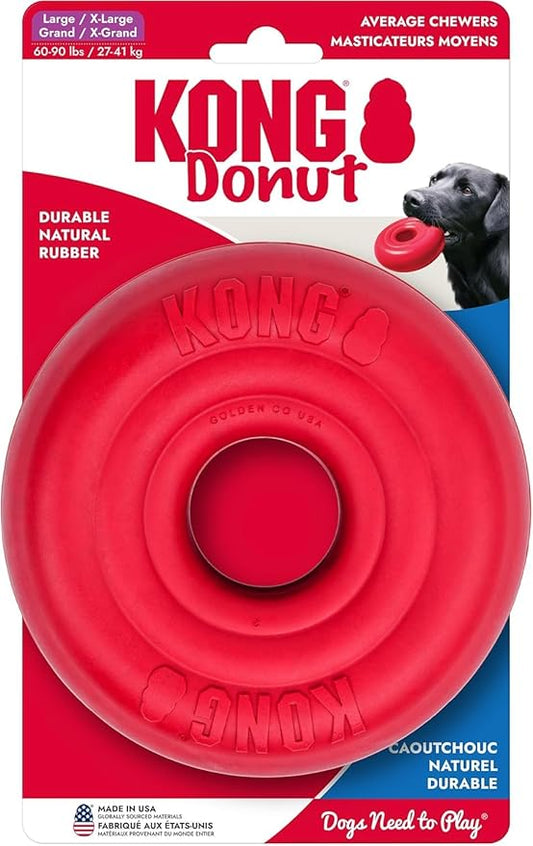 KONG Donut Dog Toy – Durable Natural Rubber Chew & Fetch Toy – Promotes Healthy Teeth & Gums, Fun Bounce & Roll, Gentle on Mouth (Large/X-Large)