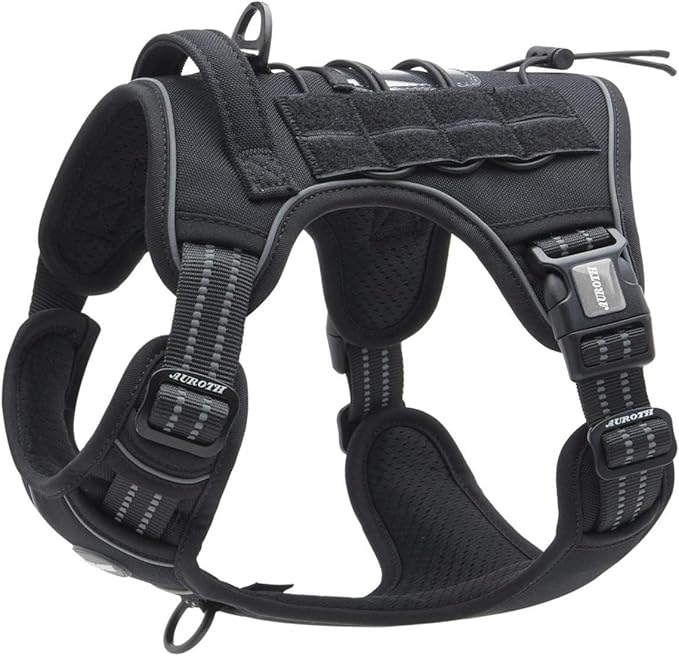 AUROTH Tactical Dog Harness for Large Dogs No Pull Adjustable Pet Harness Reflective K9 Working Training Easy Control Pet Vest Military Service Dog Harnesses Black XXL