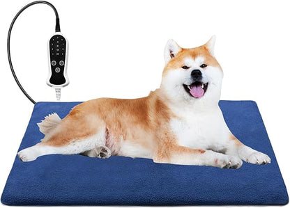 Quwzayail Pet Heating Pad Waterproof for Dogs Smart Switch, 9 Level Digital Display Switch, Heating Pads for Puppy delivery Products, Dog beds (34.0" Lx 21.0" W x 0.5" Th, Blue Pattern)