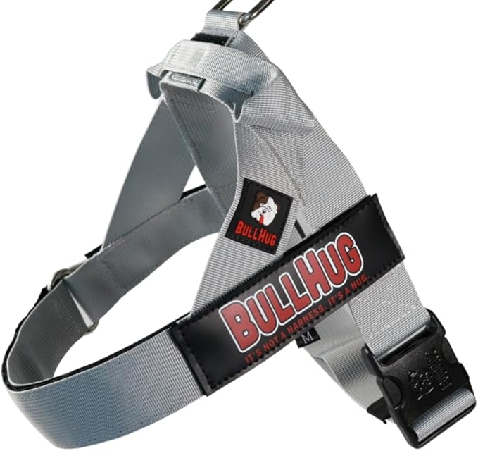BULLHUG Adjustable Dog Harness– No Pull, No Choke – for English Bulldogs, French Bulldogs, Pugs & Broad-Chested Breeds – Easy, Safe Walks (Silver, Small)