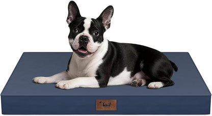 Tail Stories Outdoor Waterproof Dog Bed, Orthopedic Dog Bed for Medium Dogs 30x20 Inch, Egg Crate Foam Pet Bed with Washable Removable Oxford Cooling Cover, Navy