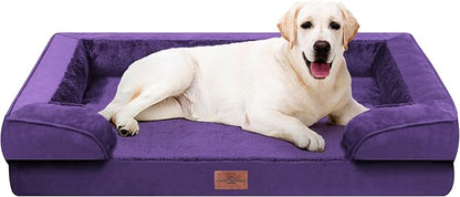 Comfort Expression Orthopedic Dog Bed for Extra Large Dogs 45x35 Inch, Waterproof Egg Crate Foam XL Pet Bed with Removable Bolsters, Dog Couch with Washable Cover & Non-Slip Bottom, Deep Purple
