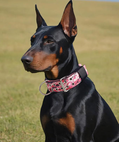 Dog Collar for Large Dogs - 2" Wide Tactical Collars with Handle for Extra Large Breed Dogs, Military Heavy Duty 1/3" Thick Nylon Pet Collar Camo Pink L