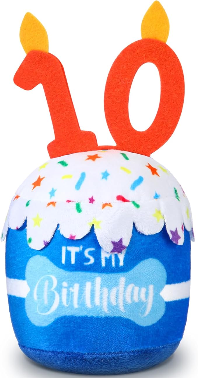Dog Birthday Cake Toy Accessories for Girl Boy Gifts, Squeaky Plush Toy for Dog Birthday Party Decor Favor for Large, Medium and Small Dogs(10th,Blue)